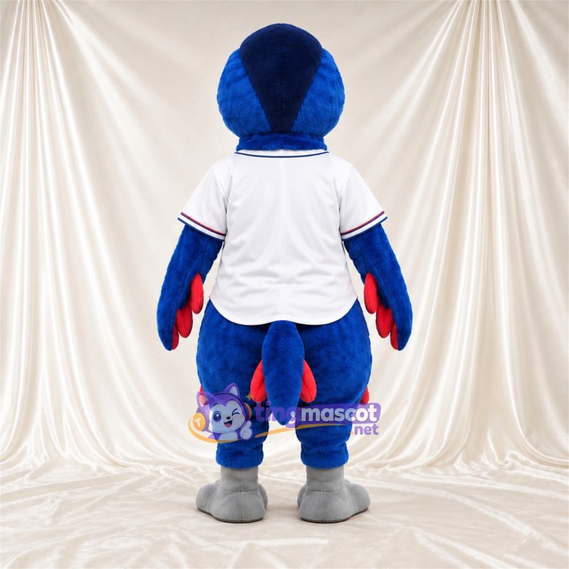 Maskottchenkostüm Vogel – blau – Baseballtrikot (weiß)