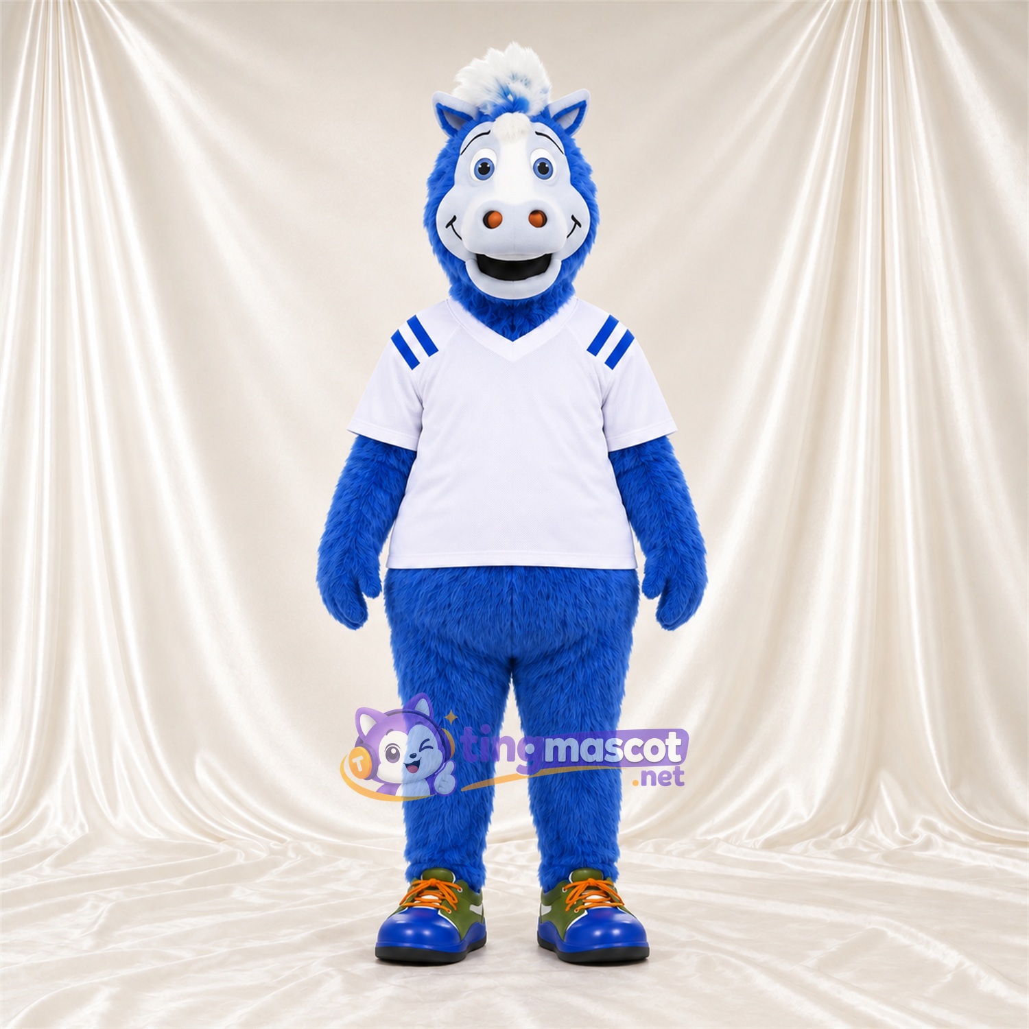 Costume de mascotte Cheval – bleu – Chemise (blanc); Museau (blanc) Costume de mascotte Cheval – bleu – Chemise (blanc); Museau (blanc)