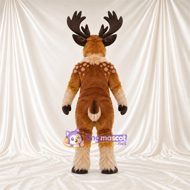 Maskottchenkostüm Hirsch – braun – Halskrause (grau); Flecken (weiß) Maskottchenkostüm Hirsch – braun – Halskrause (grau); Flecken (weiß)