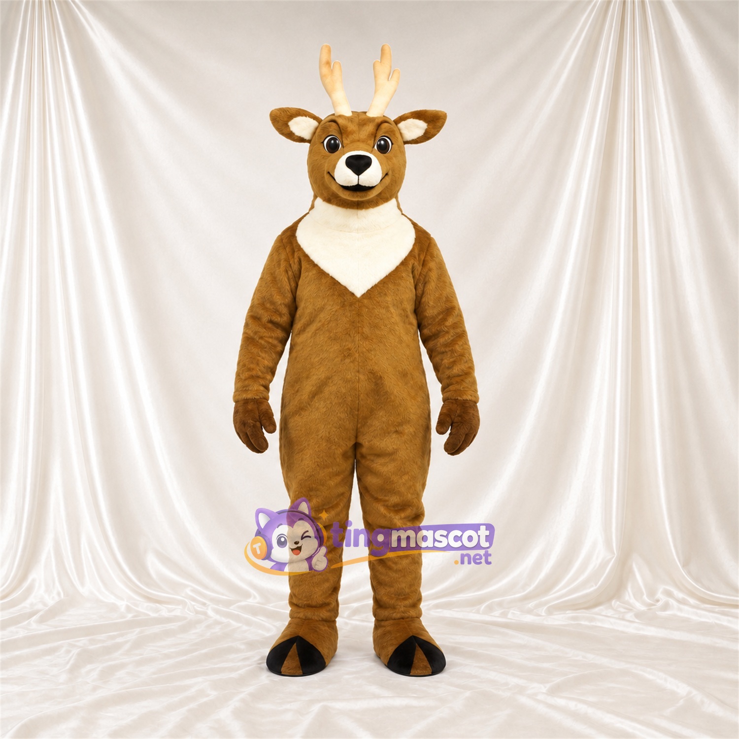 Costume de mascotte Cerf – marron – Torse (blanc); Bois (crème) Costume de mascotte Cerf – marron – Torse (blanc); Bois (crème)