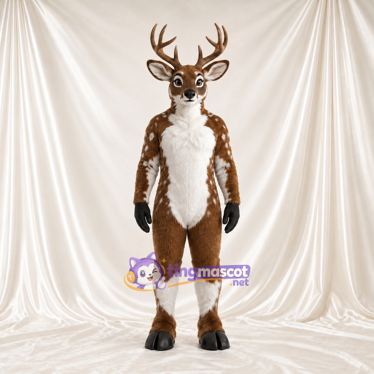 Costume de mascotte Cerf – marron – Bas des jambes (blanc); Taches (blanc) Costume de mascotte Cerf – marron – Bas des jambes (blanc); Taches (blanc)
