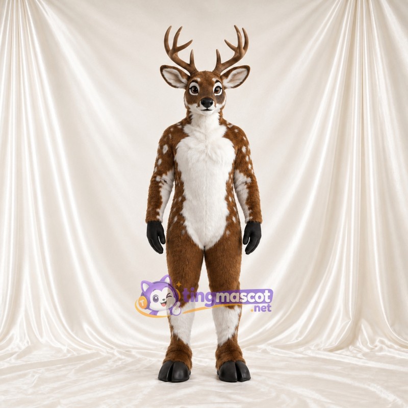 Costume de mascotte Cerf – marron – Bas des jambes (blanc); Taches (blanc) Costume de mascotte Cerf – marron – Bas des jambes (blanc); Taches (blanc)