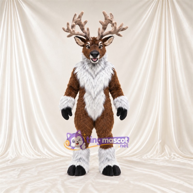 Costume de mascotte Cerf – marron – Griffes (blanc); Collerette (blanc) Costume de mascotte Cerf – marron – Griffes (blanc); Collerette (blanc)