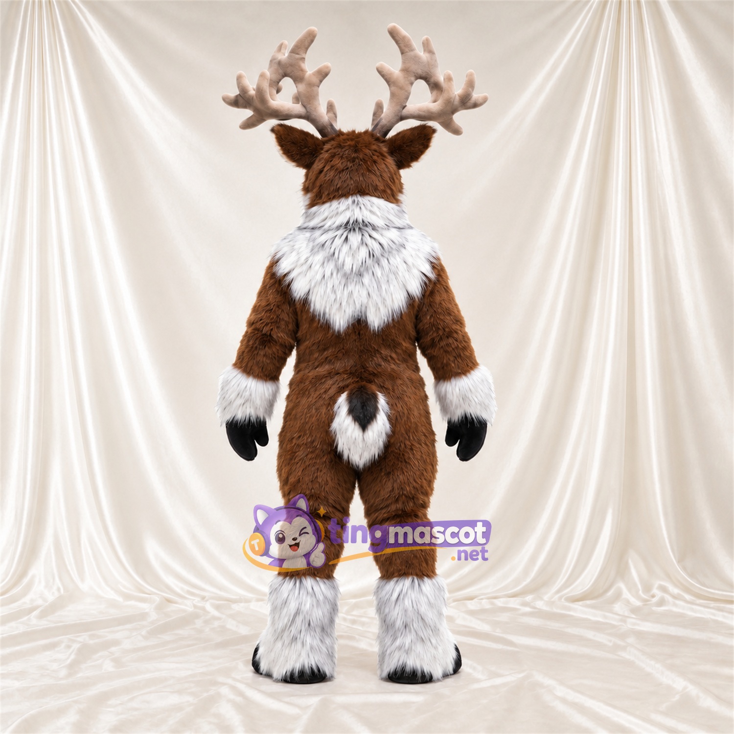 Costume de mascotte Cerf – marron – Griffes (blanc); Collerette (blanc)