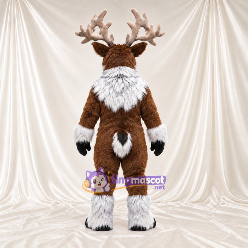 Costume de mascotte Cerf – marron – Griffes (blanc); Collerette (blanc)