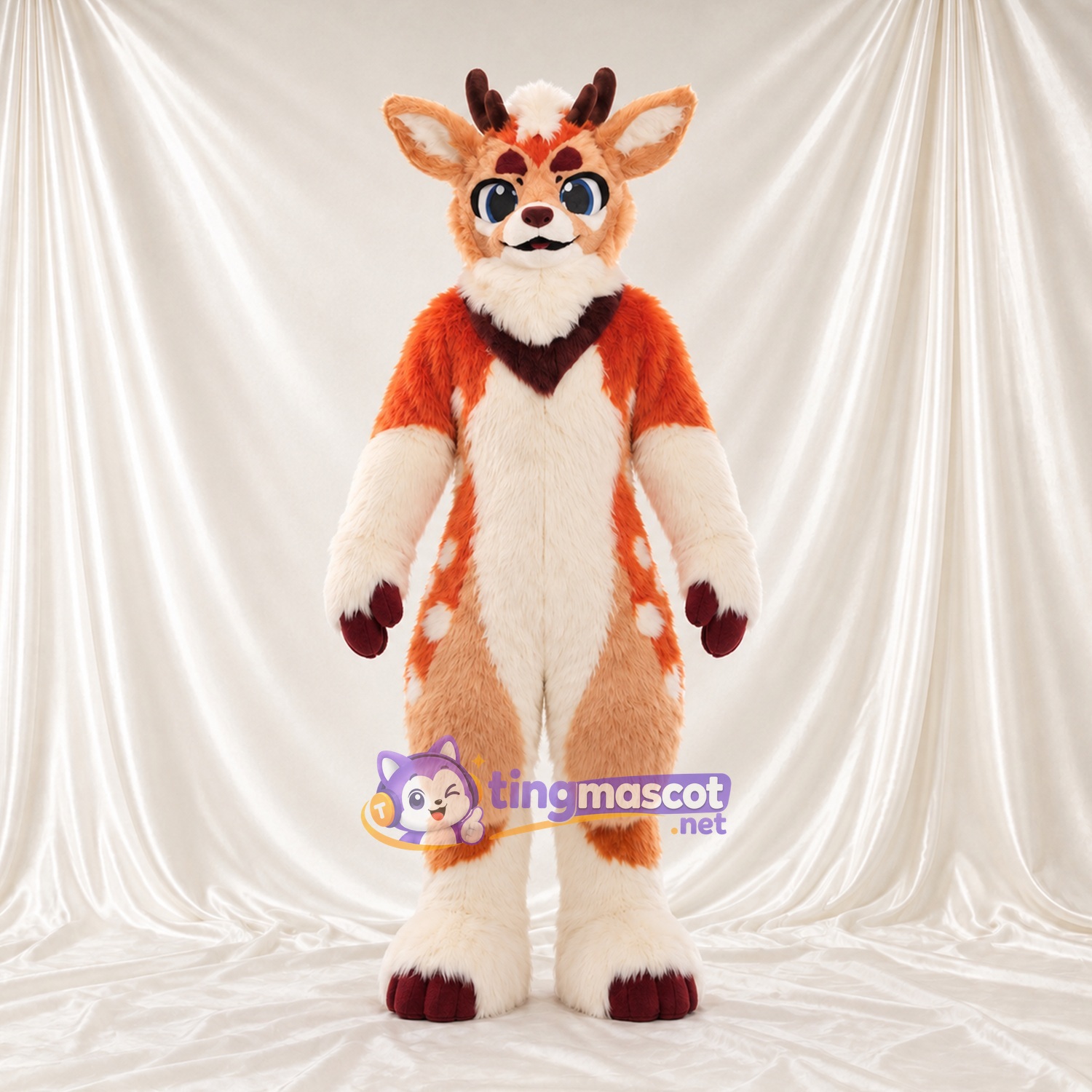 Costume de mascotte Cerf – orange / blanc Costume de mascotte Cerf – orange / blanc