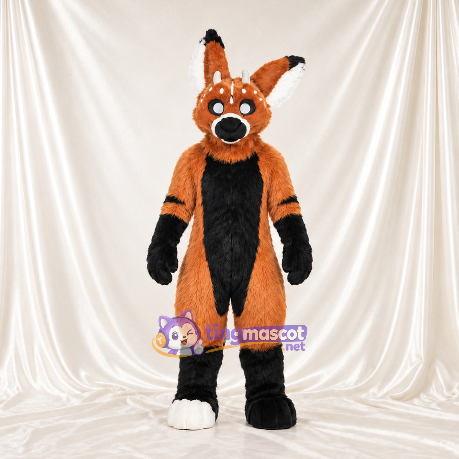 Maskottchenkostüm Fuchs – orange / schwarz Maskottchenkostüm Fuchs – orange / schwarz