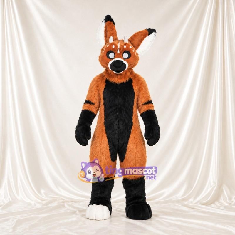 Maskottchenkostüm Fuchs – orange / schwarz Maskottchenkostüm Fuchs – orange / schwarz