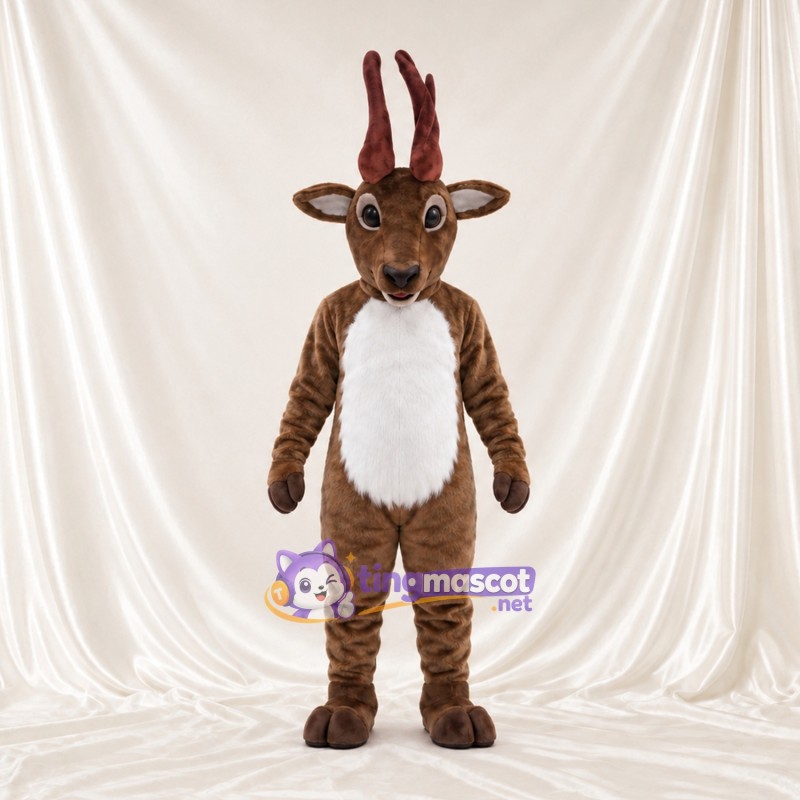 Costume de mascotte Antilope – marron – Ventre (blanc); Cornes (marron) Costume de mascotte Antilope – marron – Ventre (blanc); Cornes (marron)