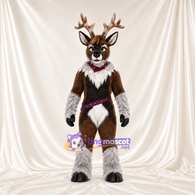 Costume de mascotte Cerf – marron – Harnais (violet) Costume de mascotte Cerf – marron – Harnais (violet)