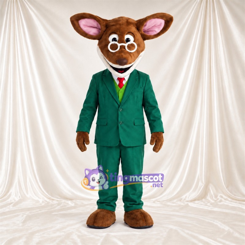 Maskottchenkostüm Hirsch – braun – Anzug (grün); Brille Maskottchenkostüm Hirsch – braun – Anzug (grün); Brille