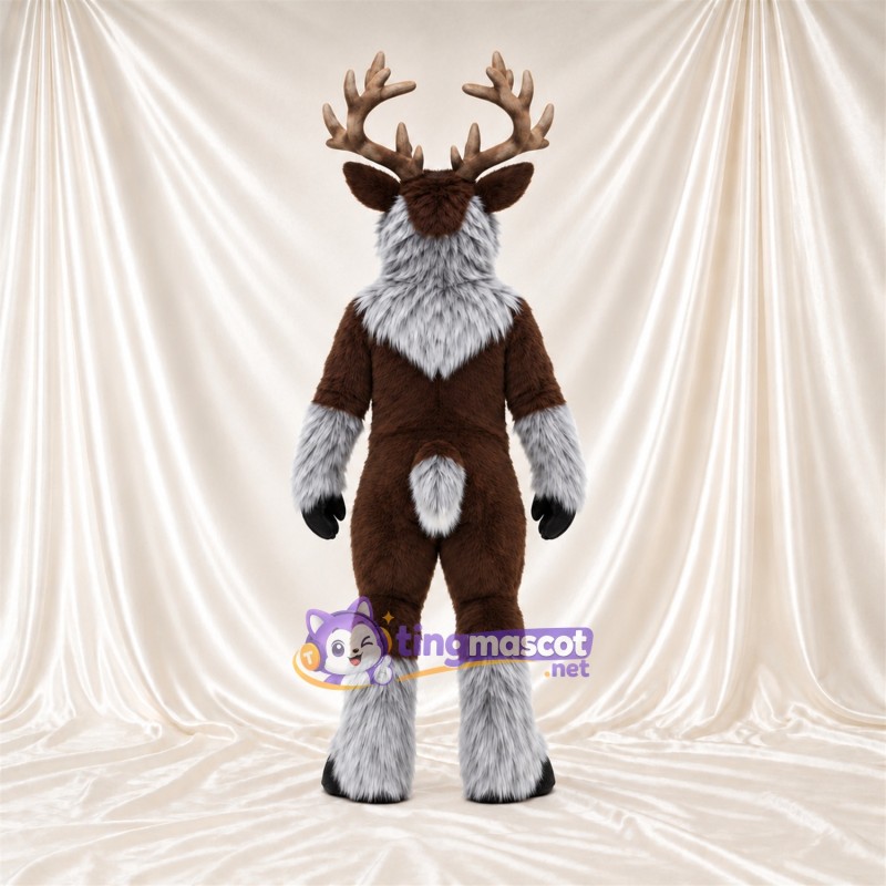 Maskottchenkostüm Hirsch – braun – Halskrause (grau); Handgelenkmanschetten (weiß) Maskottchenkostüm Hirsch – braun – Halskrause (grau); Handgelenkmanschetten (weiß)