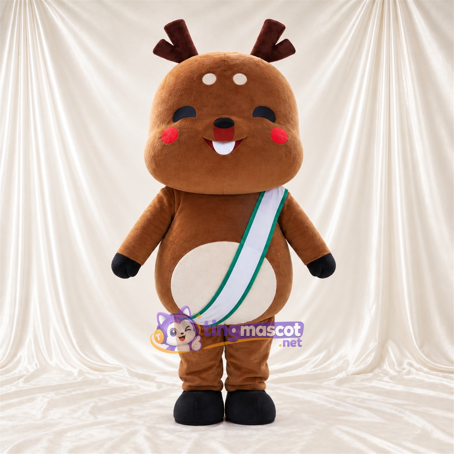 Costume de mascotte Renne – marron – Écharpe en bandoulière Costume de mascotte Renne – marron – Écharpe en bandoulière