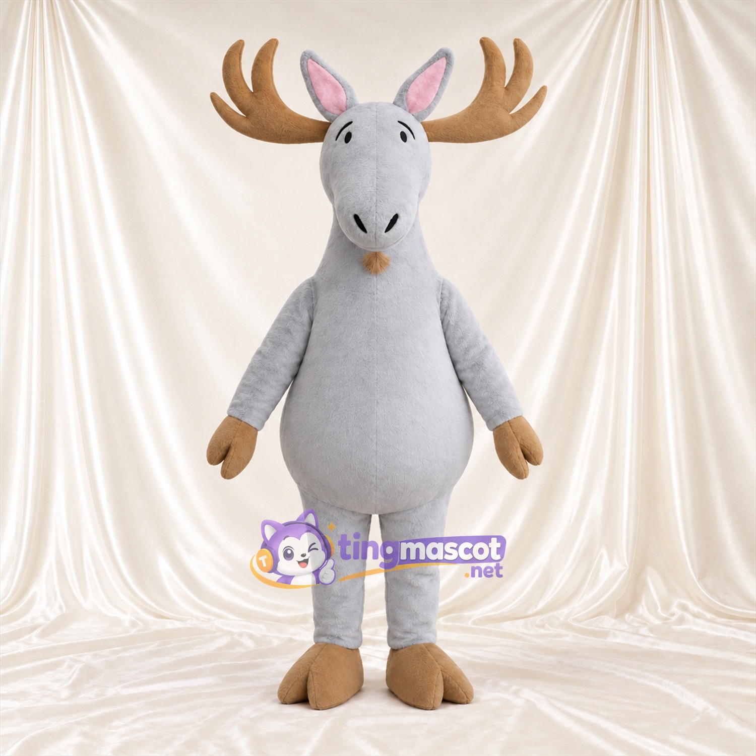 Costume de mascotte Élan – gris – Bois (brun clair); Sabots (brun clair) Costume de mascotte Élan – gris – Bois (brun clair); Sabots (brun clair)