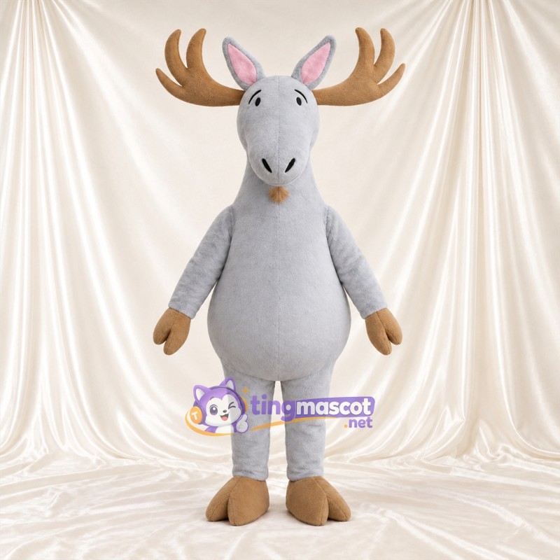 Costume de mascotte Élan – gris – Bois (brun clair); Sabots (brun clair) Costume de mascotte Élan – gris – Bois (brun clair); Sabots (brun clair)