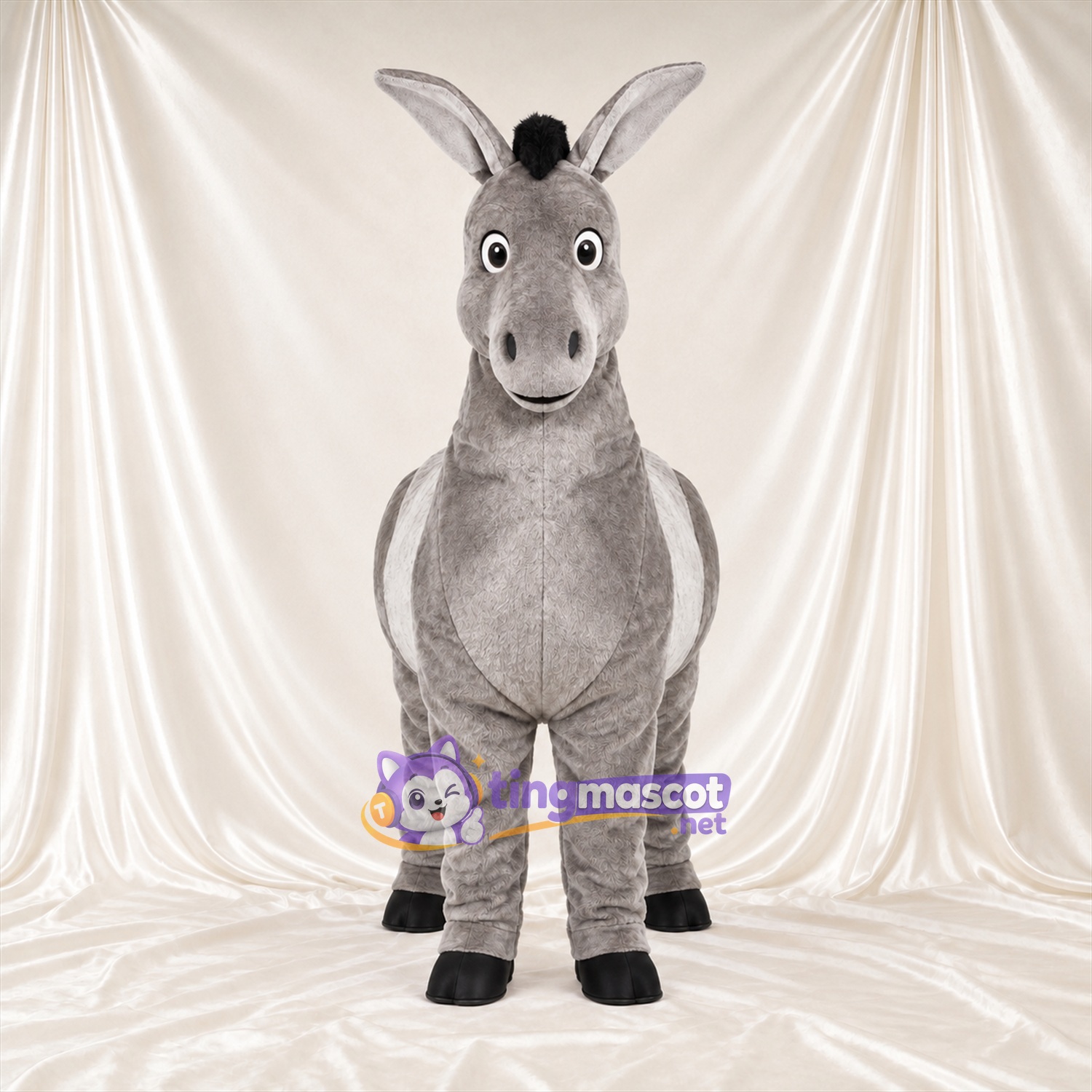 Costume de mascotte Âne – gris – Ventre rond; Crinière (noir) Costume de mascotte Âne – gris – Ventre rond; Crinière (noir)