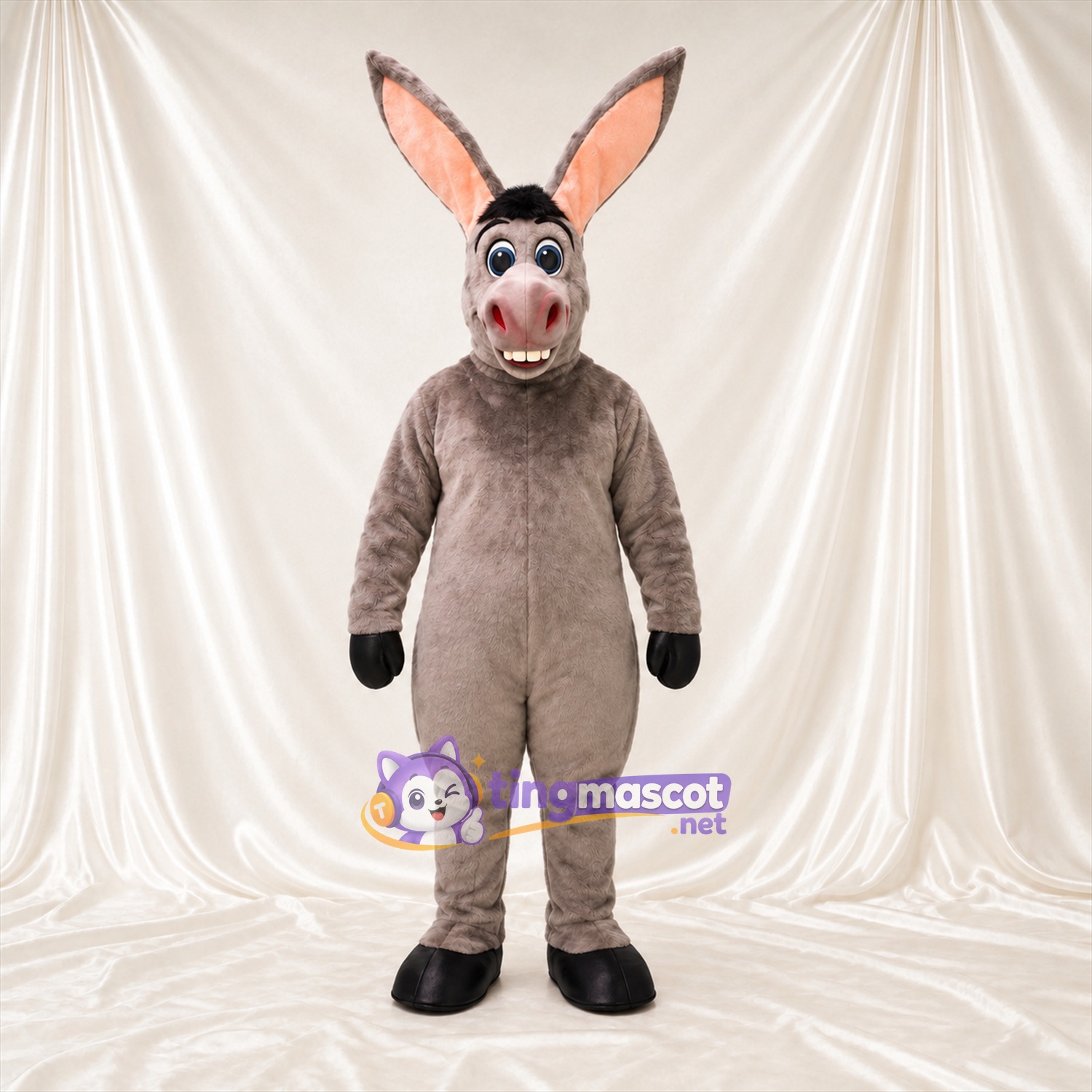 Costume de mascotte Âne – gris – Intérieur des oreilles (rose); Museau (rose) Costume de mascotte Âne – gris – Intérieur des oreilles (rose); Museau (rose)