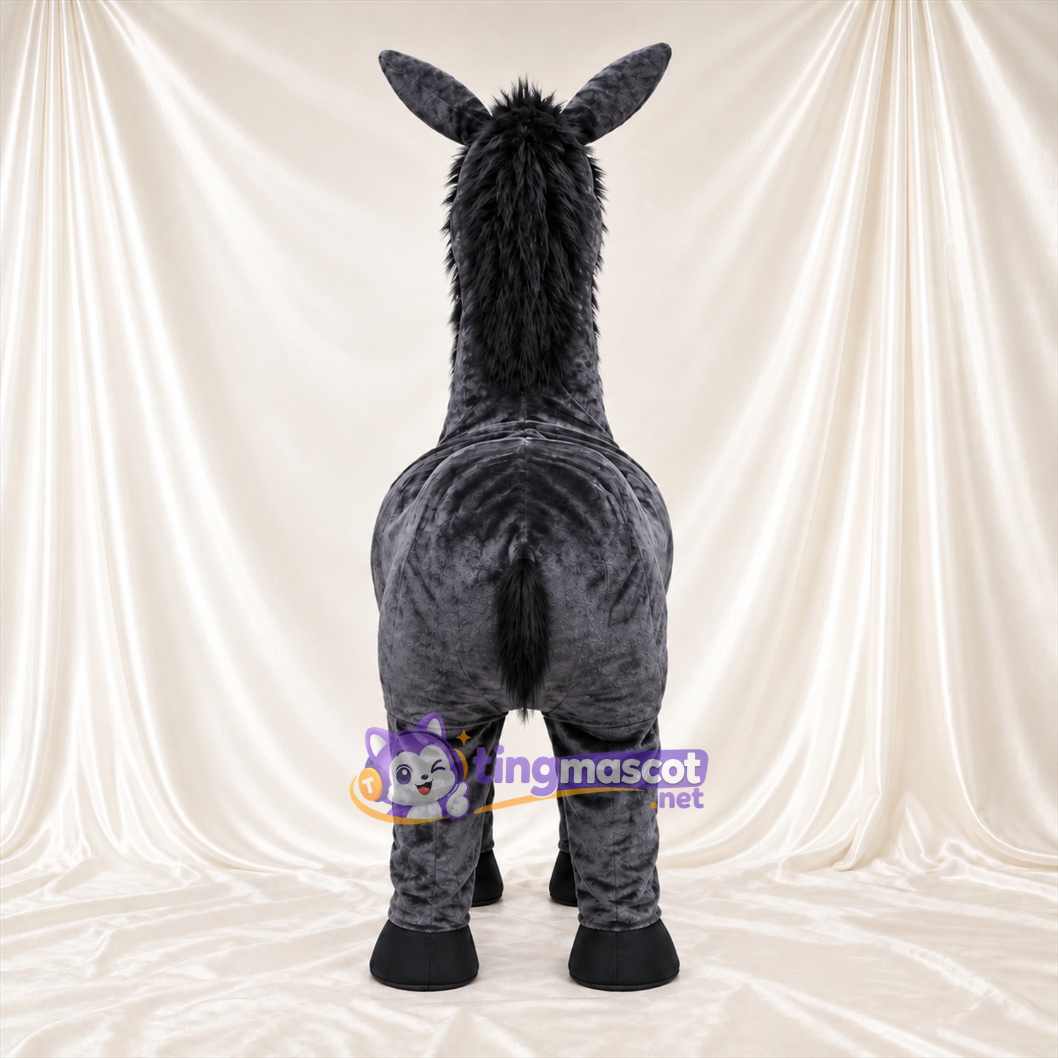 Costume de mascotte Âne – gris – Crinière (noir); Museau allongé Costume de mascotte Âne – gris – Crinière (noir); Museau allongé