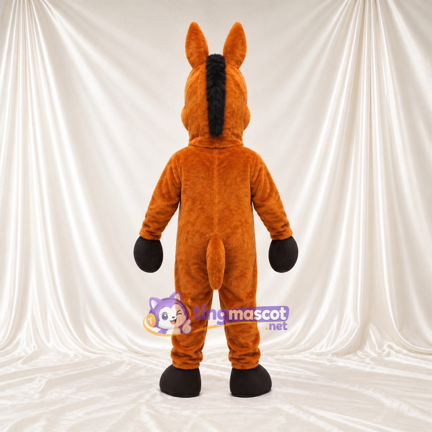 Costume de mascotte Âne – orange – Crinière (noir); Sourire avec dents Costume de mascotte Âne – orange – Crinière (noir); Sourire avec dents