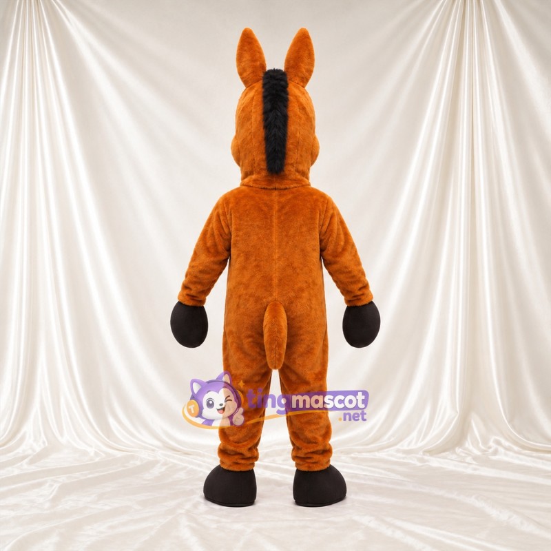 Costume de mascotte Âne – orange – Crinière (noir); Sourire avec dents Costume de mascotte Âne – orange – Crinière (noir); Sourire avec dents