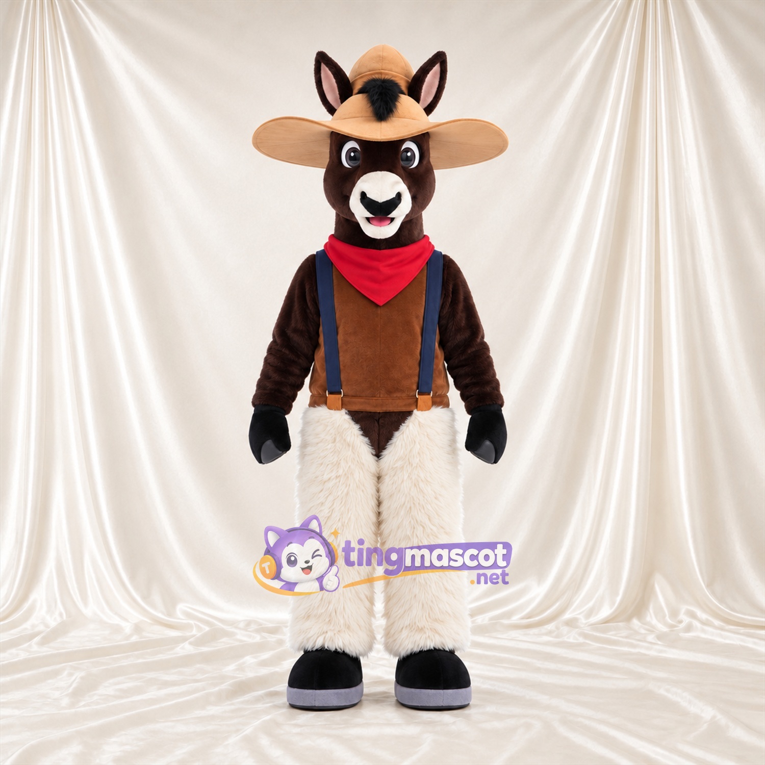 Costume de mascotte Âne – marron – Chapeau de cowboy; Gilet Costume de mascotte Âne – marron – Chapeau de cowboy; Gilet