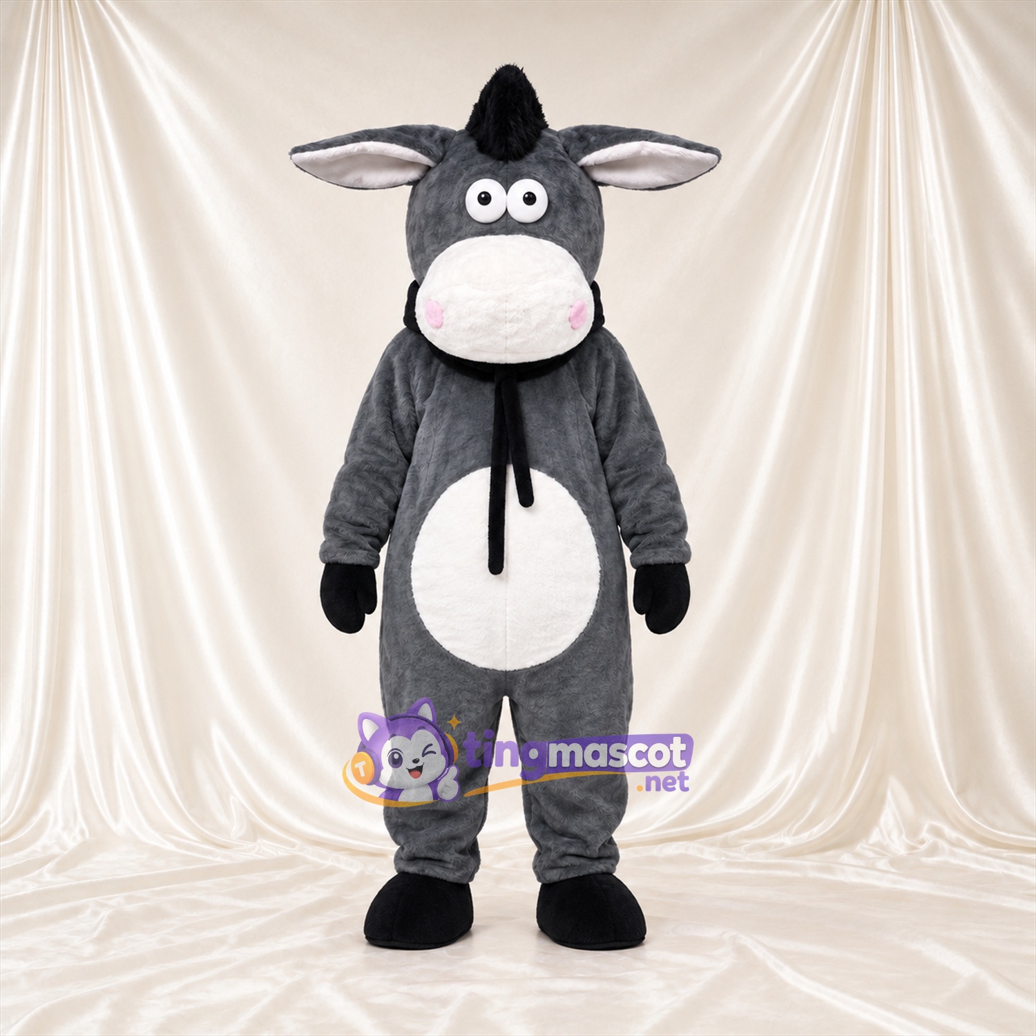 Costume de mascotte Âne – gris – Écharpe (noir) Costume de mascotte Âne – gris – Écharpe (noir)