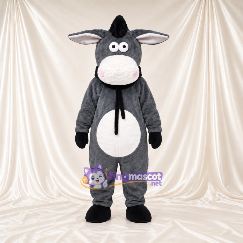 Costume de mascotte Âne – gris – Écharpe (noir) Costume de mascotte Âne – gris – Écharpe (noir)