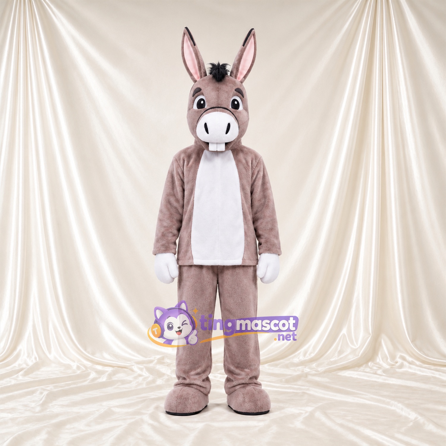 Costume de mascotte Âne – gris – Chemise (blanc) Costume de mascotte Âne – gris – Chemise (blanc)