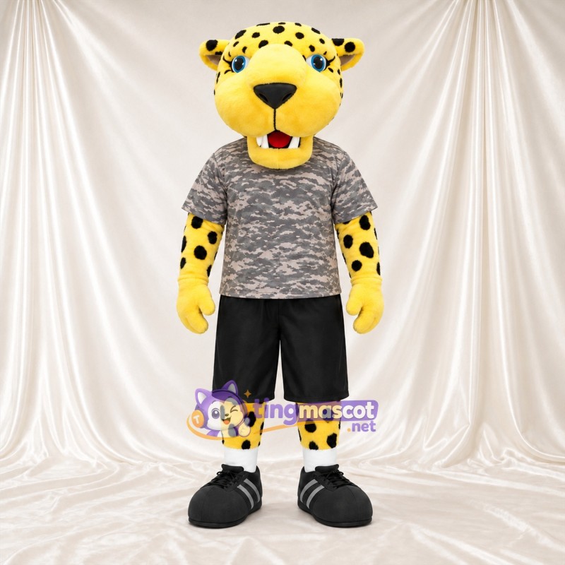 Costume de mascotte Léopard – jaune – Chemise; Short (noir) Costume de mascotte Léopard – jaune – Chemise; Short (noir)