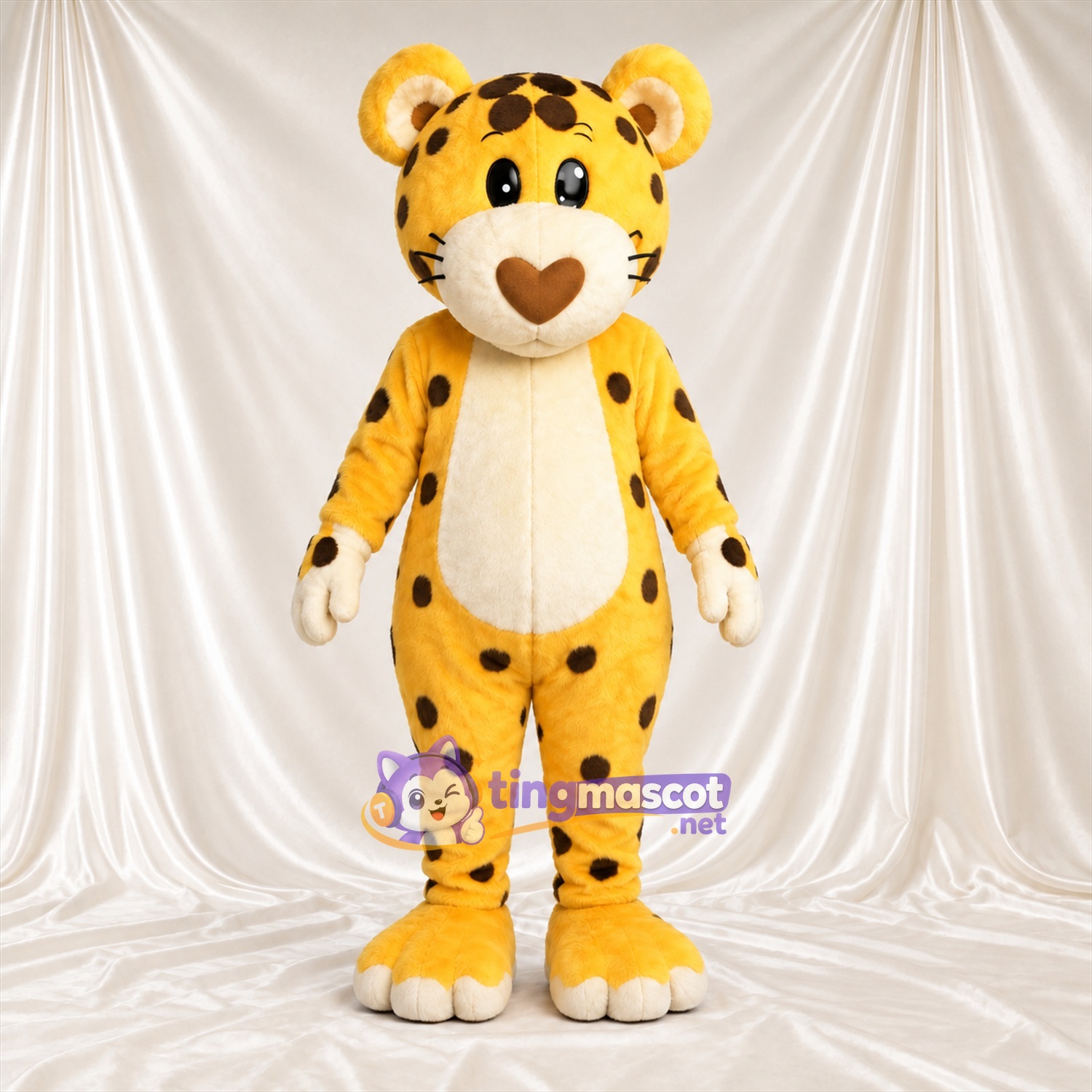 Costume de mascotte Léopard – jaune – Ventre (blanc); Taches Costume de mascotte Léopard – jaune – Ventre (blanc); Taches