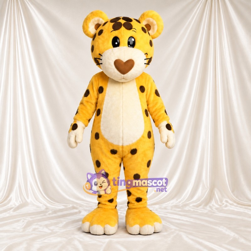 Costume de mascotte Léopard – jaune – Ventre (blanc); Taches Costume de mascotte Léopard – jaune – Ventre (blanc); Taches