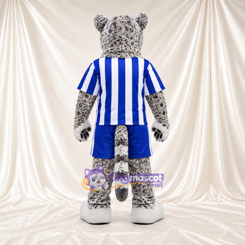 Costume de mascotte Léopard des neiges – blanc – Tenue de sport (bleu / blanc) Costume de mascotte Léopard des neiges – blanc – Tenue de sport (bleu / blanc)