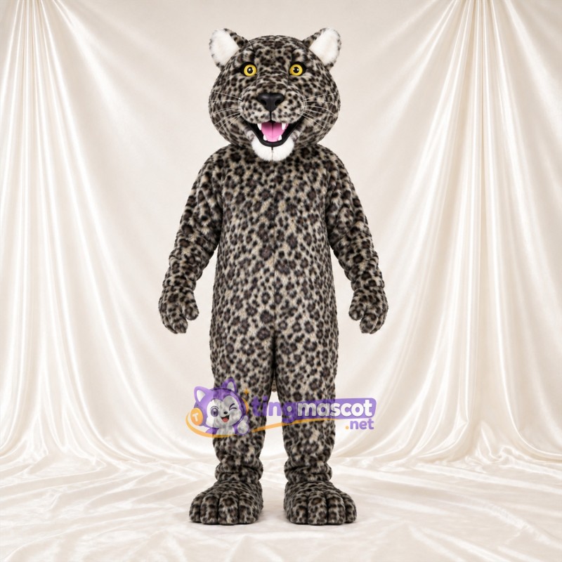 Costume de mascotte Léopard – gris – Yeux (jaune); Taches en rosettes Costume de mascotte Léopard – gris – Yeux (jaune); Taches en rosettes