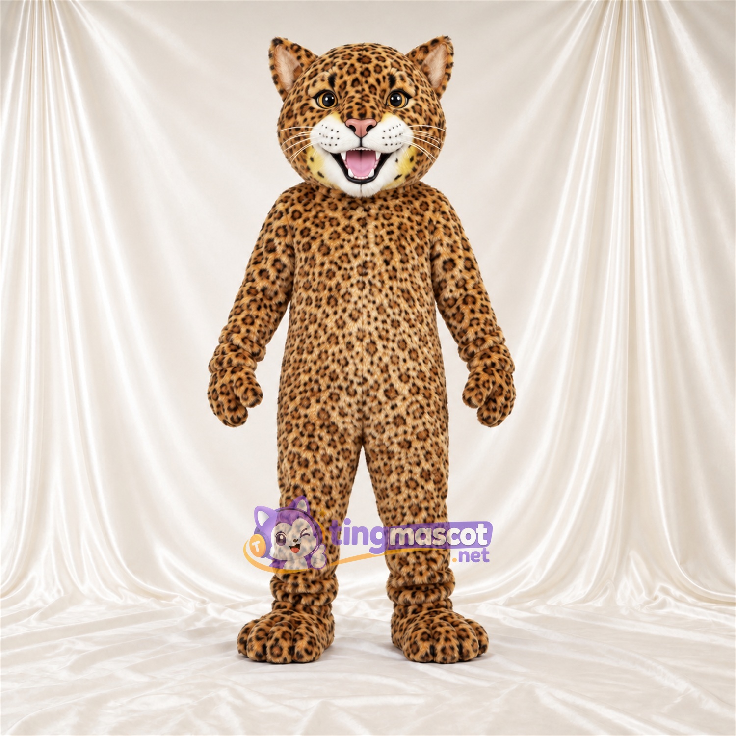 Costume de mascotte Léopard – brun clair – Langue (rose); Taches en rosettes Costume de mascotte Léopard – brun clair – Langue (rose); Taches en rosettes