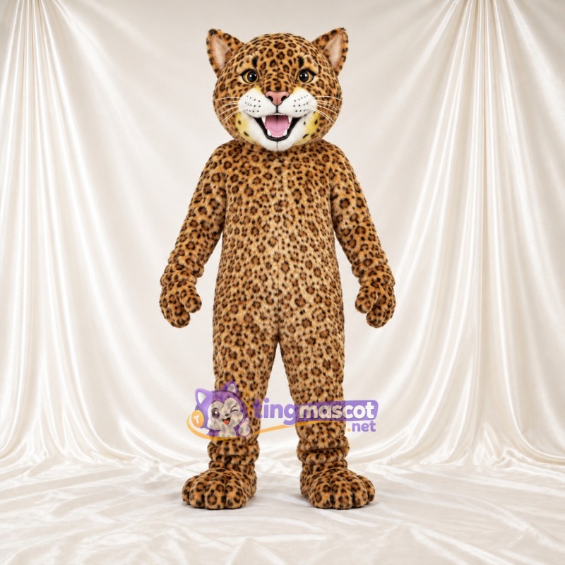 Costume de mascotte Léopard – brun clair – Langue (rose); Taches en rosettes Costume de mascotte Léopard – brun clair – Langue (rose); Taches en rosettes
