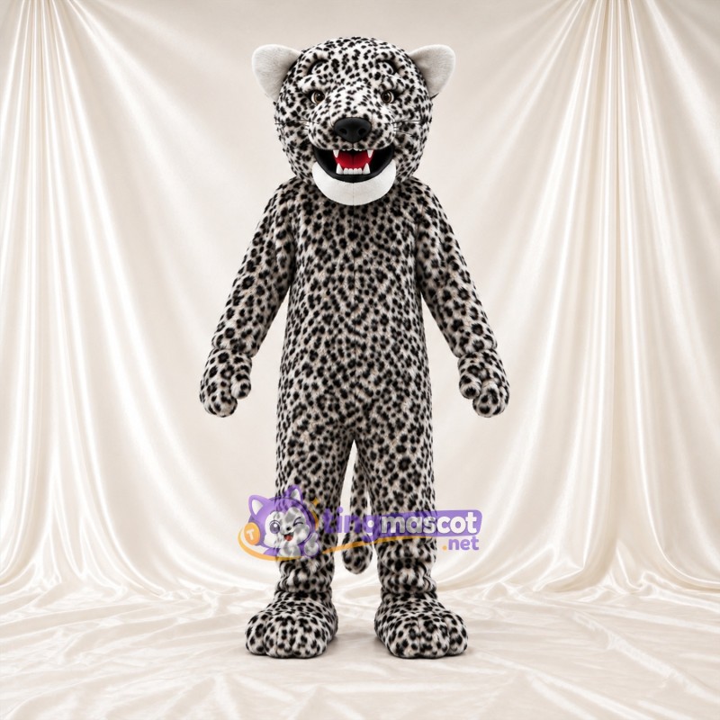 Costume de mascotte Léopard – gris – Crocs pointus; Taches en rosettes Costume de mascotte Léopard – gris – Crocs pointus; Taches en rosettes