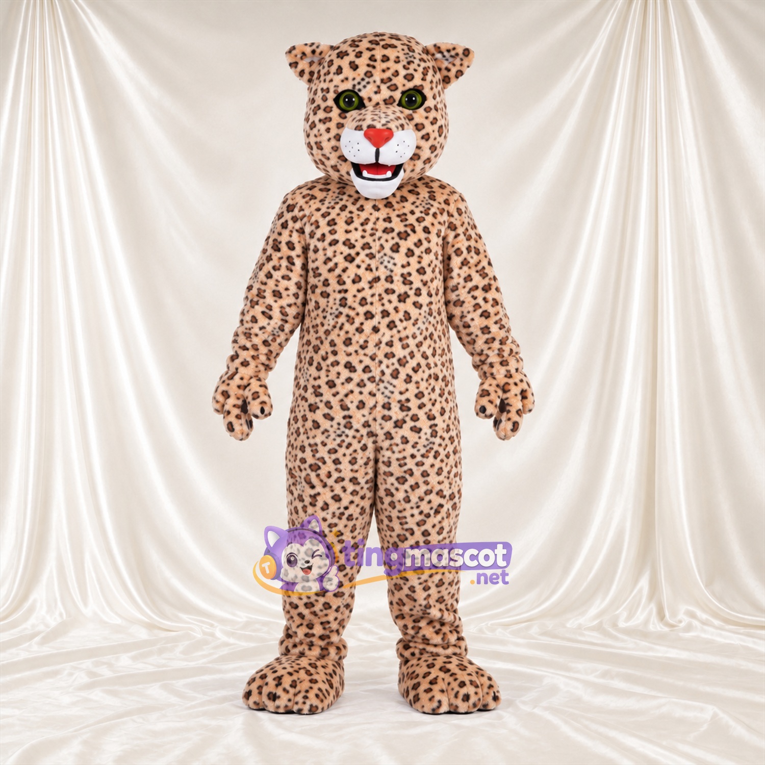 Costume de mascotte Léopard – brun clair – Yeux (vert); Nez (rouge)