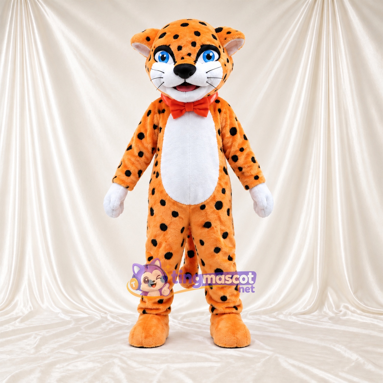 Costume de mascotte Léopard – orange – Nœud papillon (rouge) Costume de mascotte Léopard – orange – Nœud papillon (rouge)