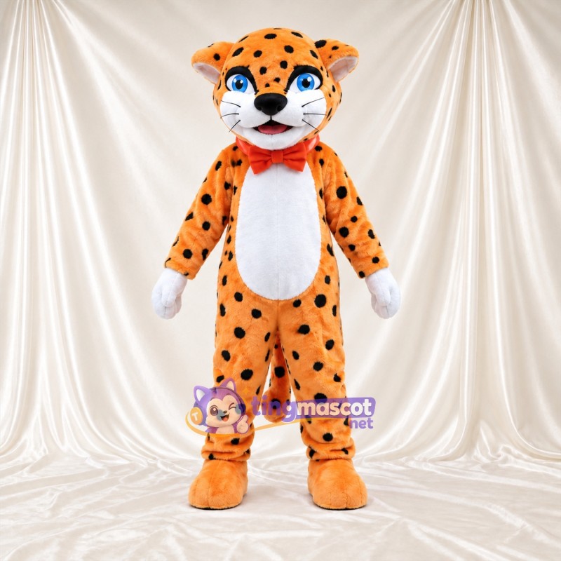 Costume de mascotte Léopard – orange – Nœud papillon (rouge) Costume de mascotte Léopard – orange – Nœud papillon (rouge)