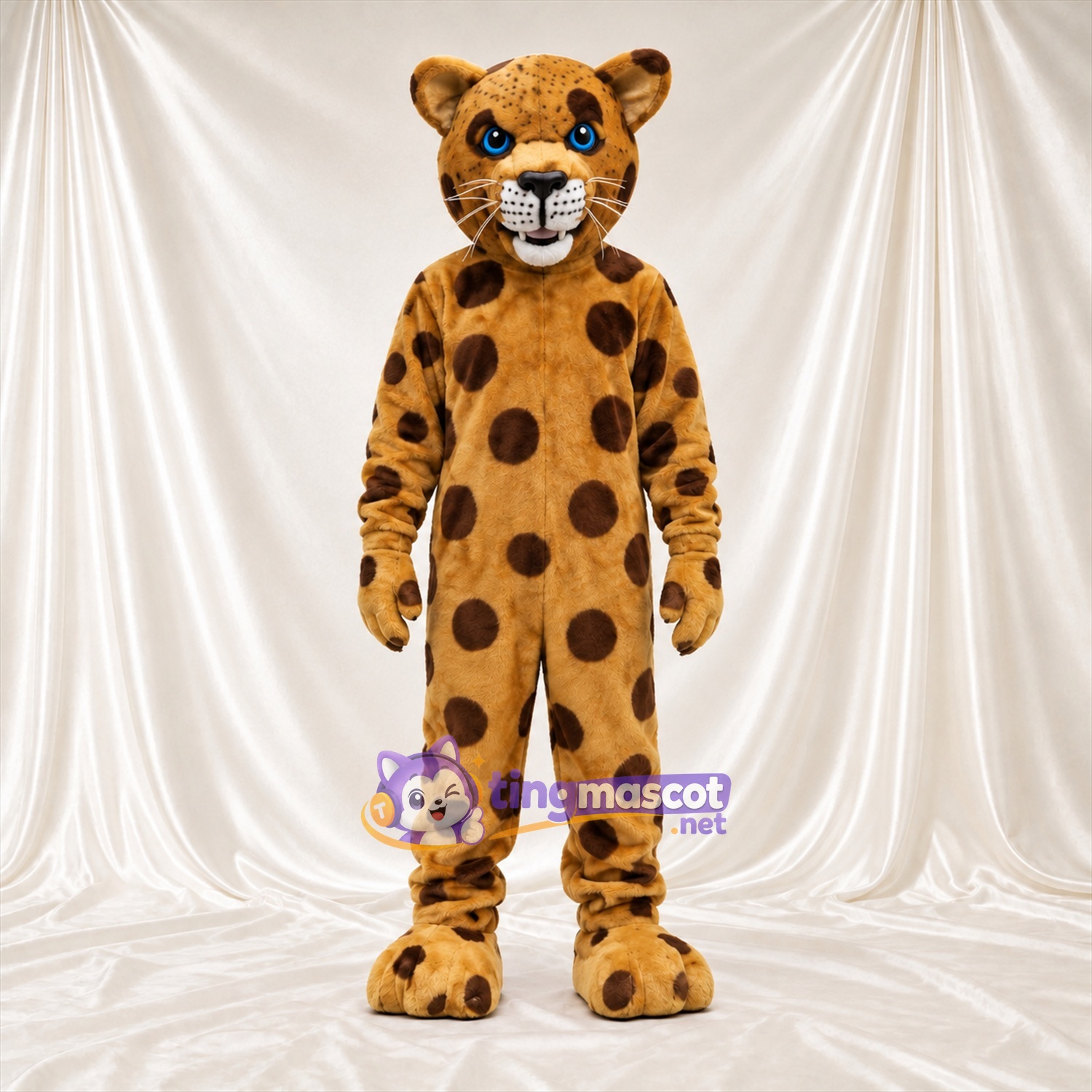 Costume de mascotte Léopard – brun clair – Yeux (bleu); Taches Costume de mascotte Léopard – brun clair – Yeux (bleu); Taches