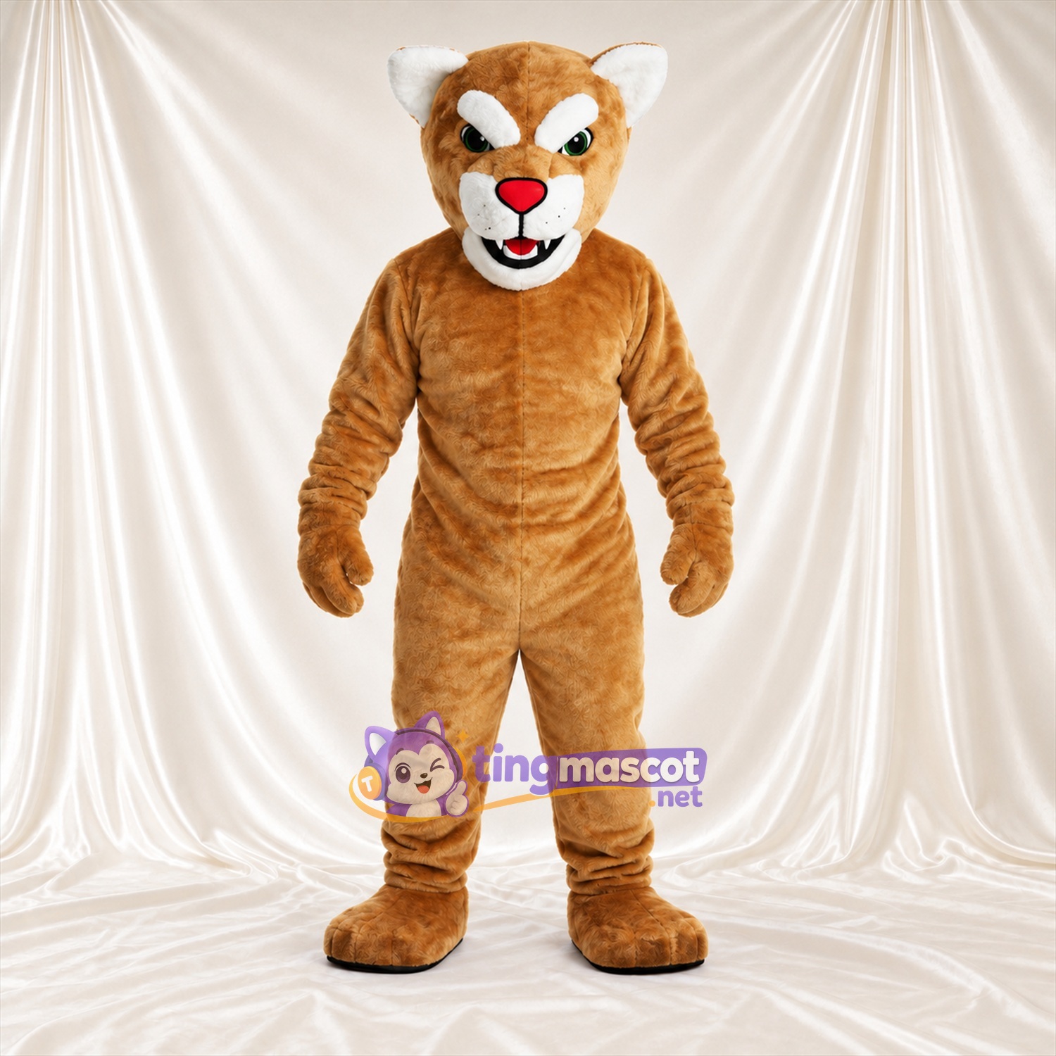 Costume de mascotte Puma – brun clair – Museau (blanc); Nez (rouge) Costume de mascotte Puma – brun clair – Museau (blanc); Nez (rouge)