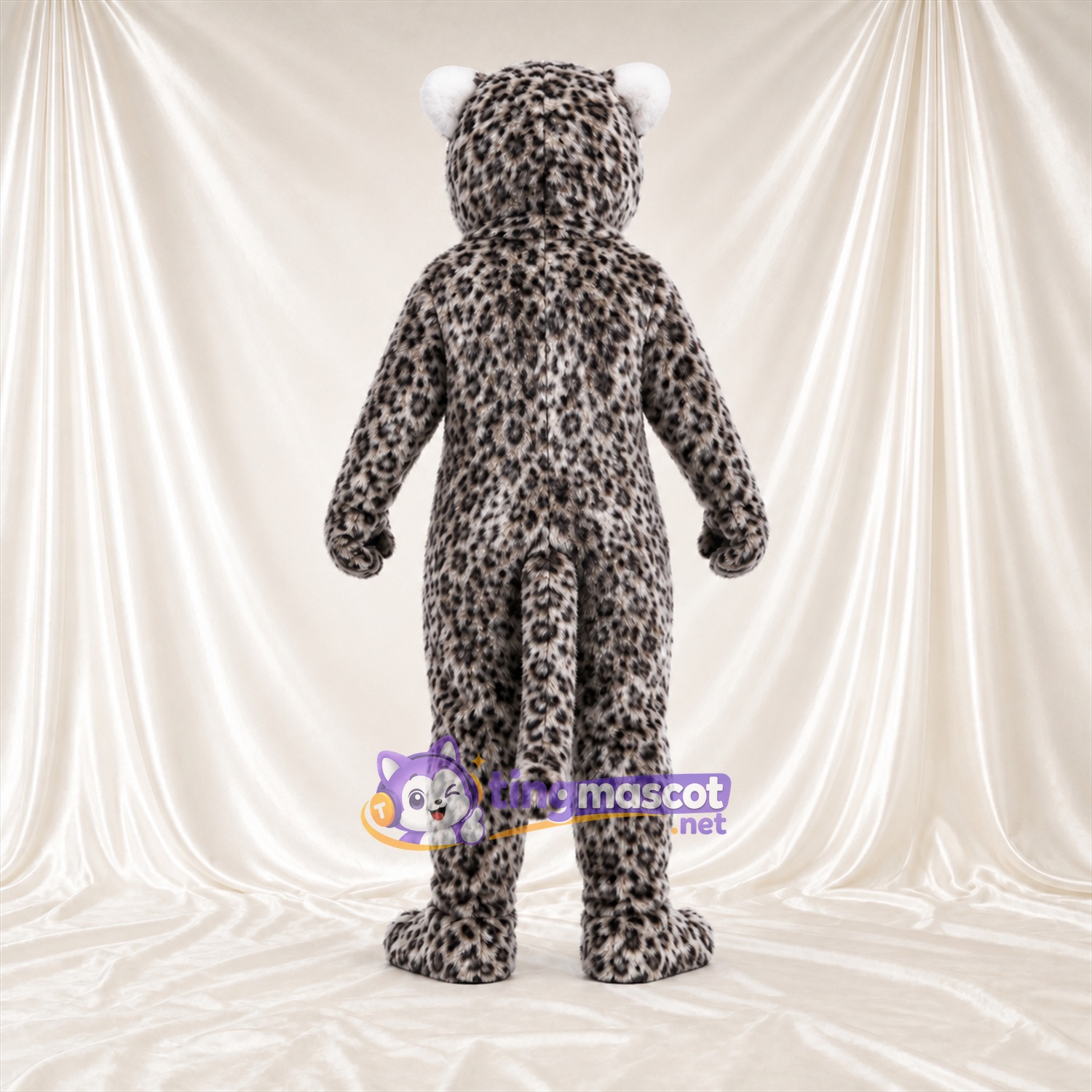 Costume de mascotte Léopard – gris – Bouche ouverte; Taches en rosettes Costume de mascotte Léopard – gris – Bouche ouverte; Taches en rosettes