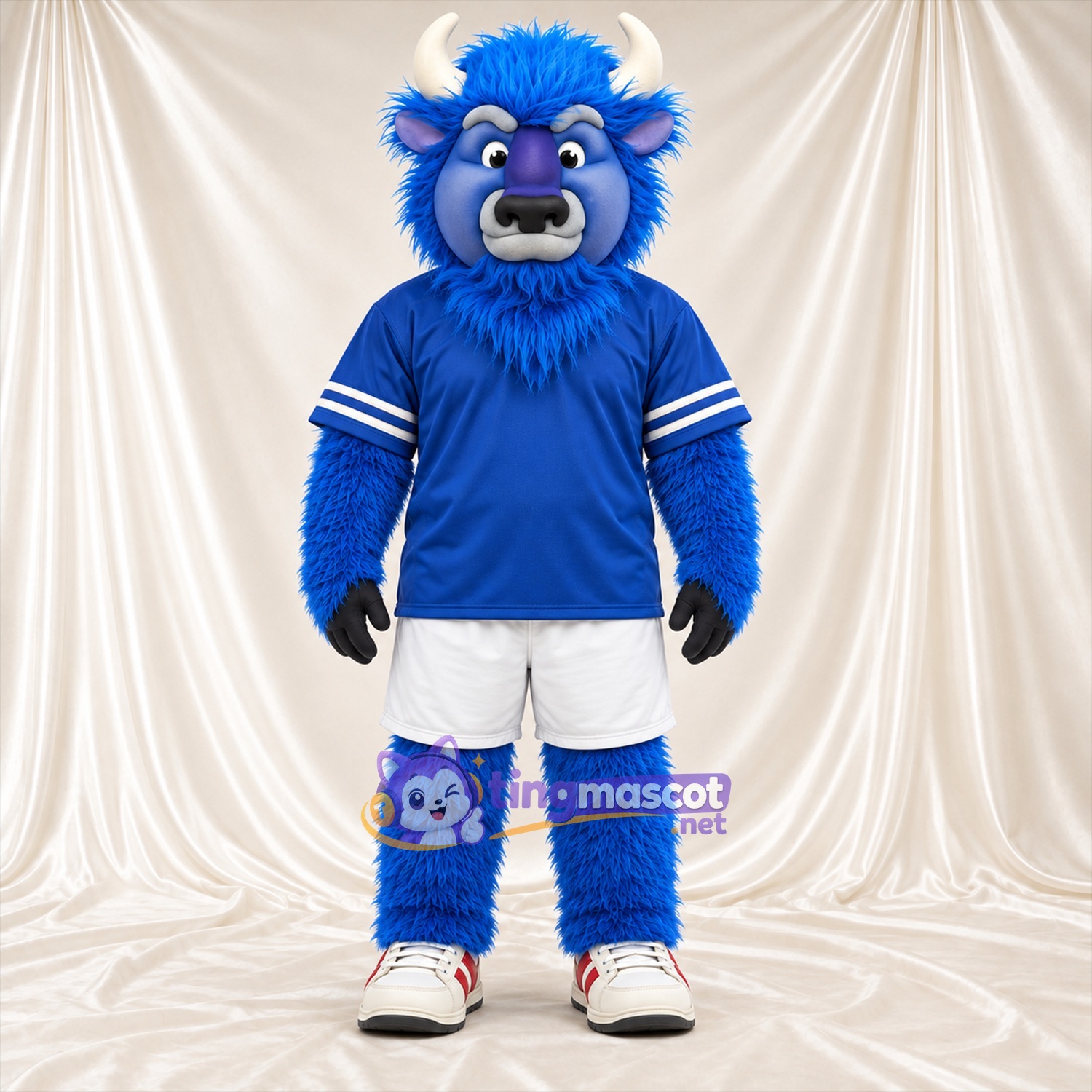 Maskottchenkostüm Stier – blau – Hemd (blau); Shorts (weiß)