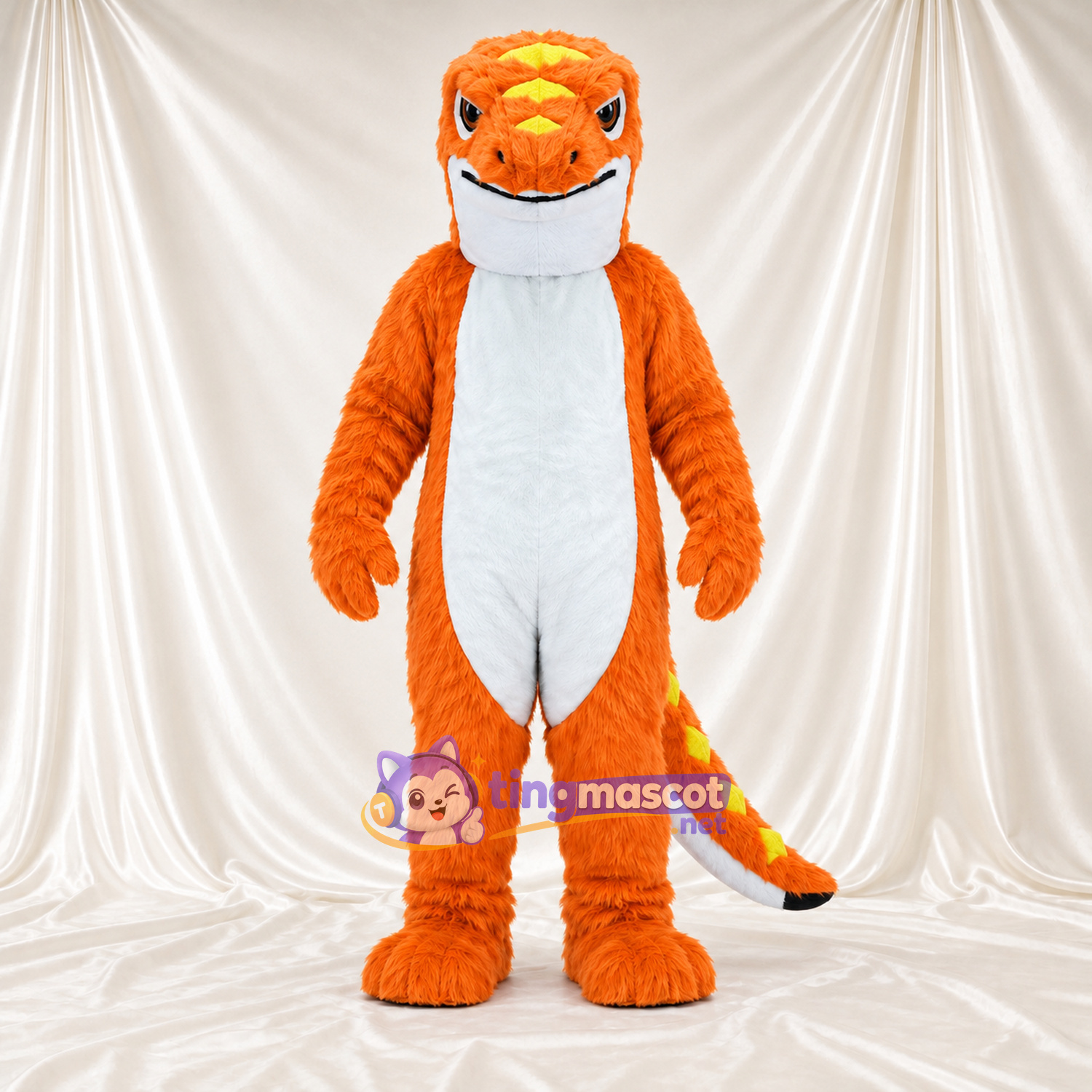 Costume de mascotte Lézard – orange – Ventre (blanc)