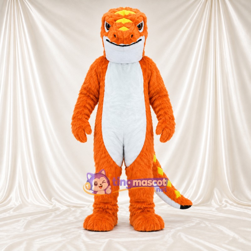 Costume de mascotte Lézard – orange – Ventre (blanc)