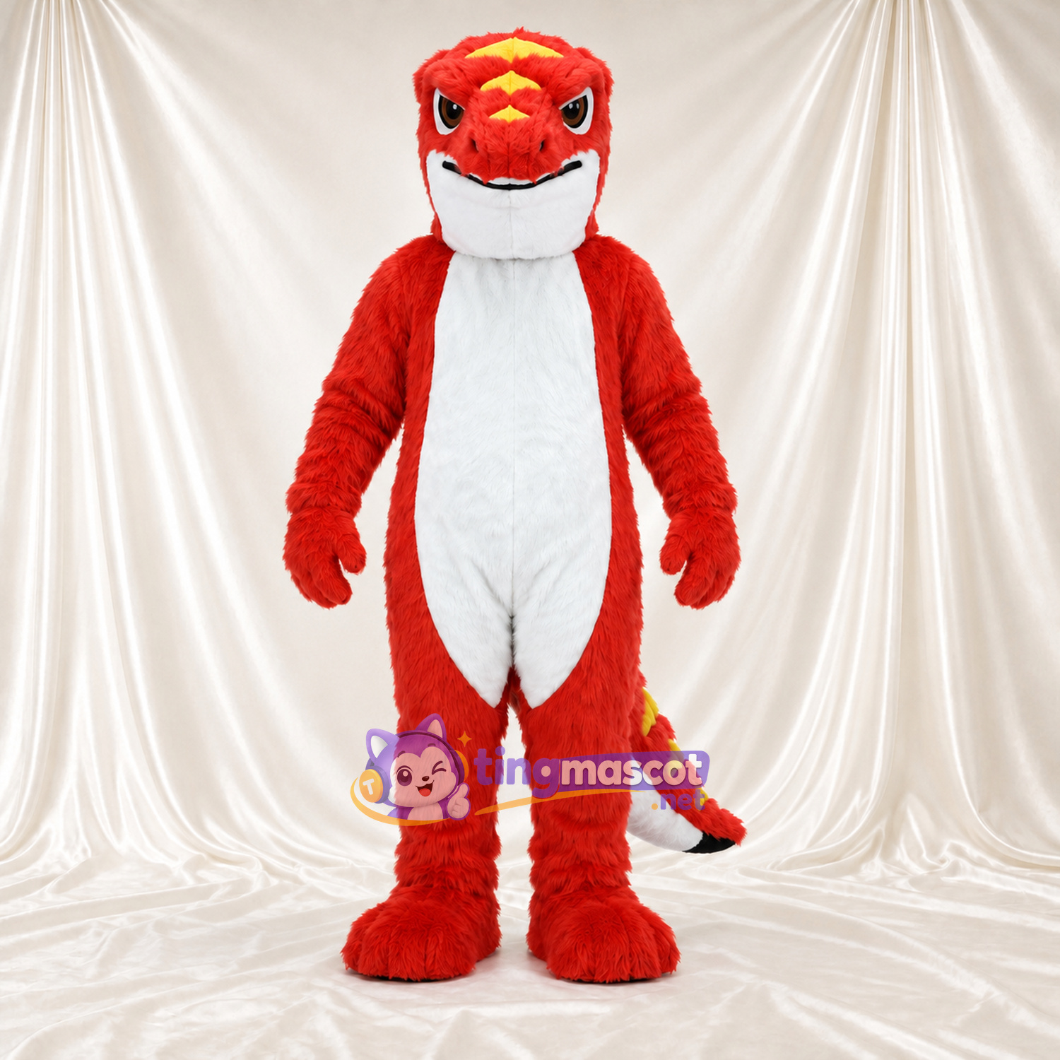 Costume de mascotte Lézard – rouge – Ventre (blanc) Costume de mascotte Lézard – rouge – Ventre (blanc)