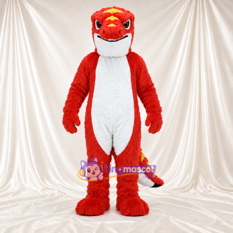 Costume de mascotte Lézard – rouge – Ventre (blanc)
