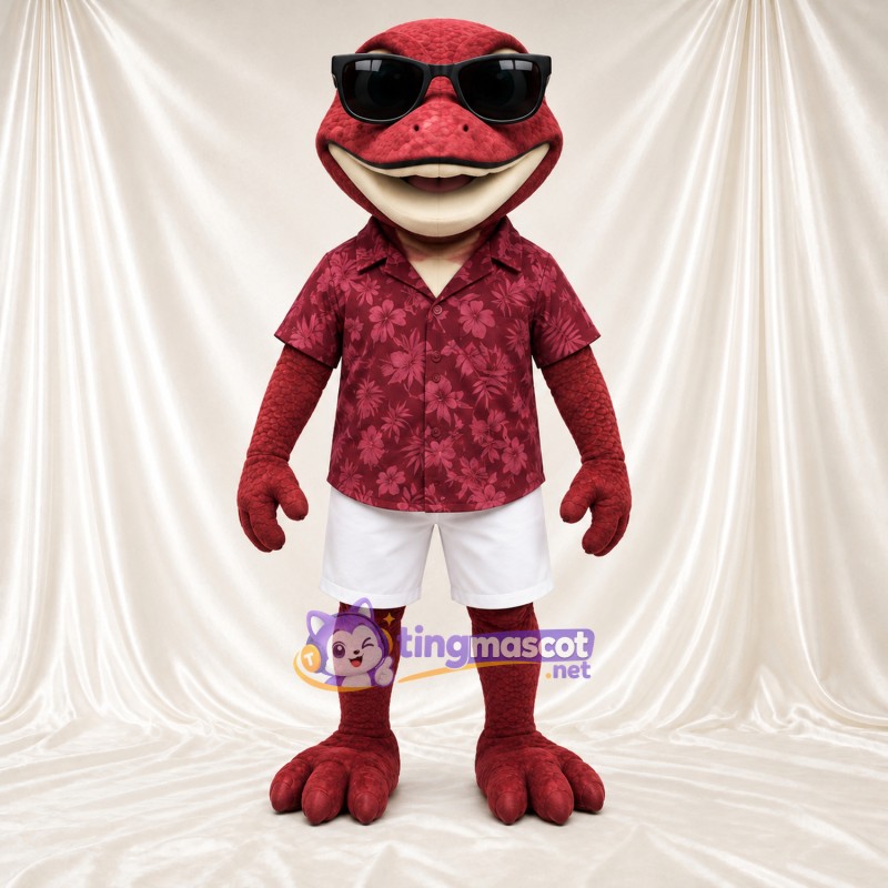 Costume de mascotte Lézard – bordeaux – Chemise; Short (blanc) Costume de mascotte Lézard – bordeaux – Chemise; Short (blanc)