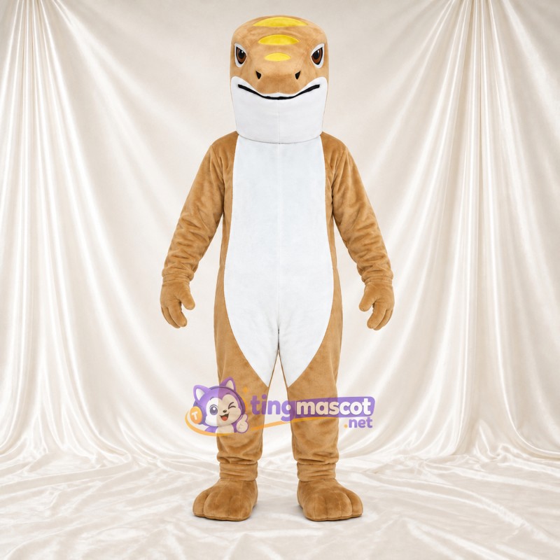 Costume de mascotte Lézard – brun clair – Ventre (blanc)