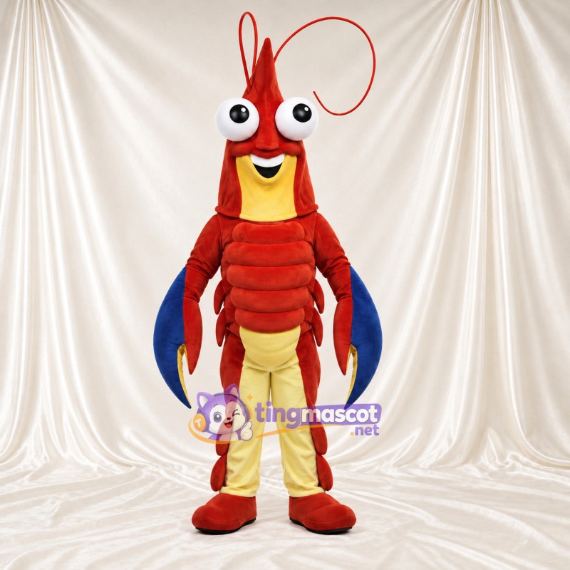 Costume de mascotte Homard – rouge – Griffes (bleu); Jambes (crème) Costume de mascotte Homard – rouge – Griffes (bleu); Jambes (crème)